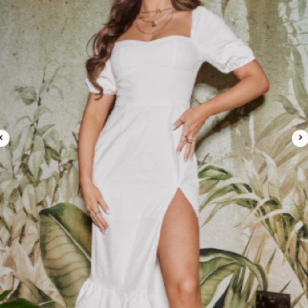 White Shein Dress with Puffy Sleeves